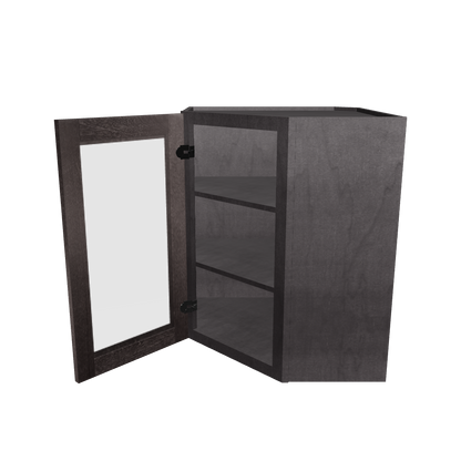 Frosted Glass Door Diagonal Corner Wall Kitchen Cabinet DCMD2430 Milan Slate 24 in. width 30 in. height 12 in. depth