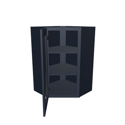 Frosted Glass Door Diagonal Corner Wall Kitchen Cabinet DCMD2436 Danbury Blue LessCare 24 in. width 36 in. height 12 in. depth