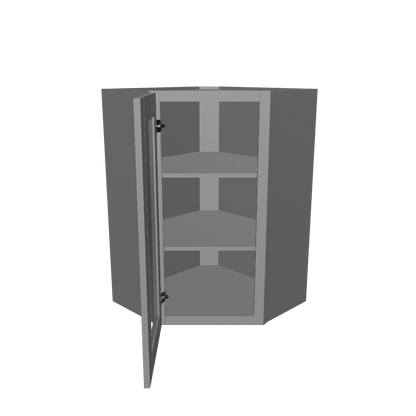 Frosted Glass Diagonal Corner Wall Kitchen Cabinet DCMD2436 Colonial Gray LessCare 24 in. width 36 in. height 12 in. depth