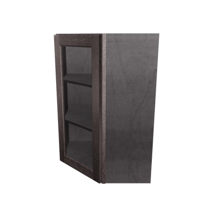 Frosted Glass Door Diagonal Corner Wall Kitchen Cabinet DCMD2436 Milan Slate 24 in. width 36 in. height 12 in. depth