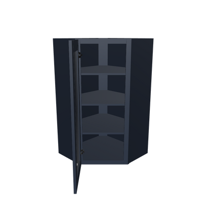 Frosted Glass Door Diagonal Corner Wall Kitchen Cabinet DCMD2442 Danbury Blue LessCare 24 in. width 42 in. height 12 in. depth