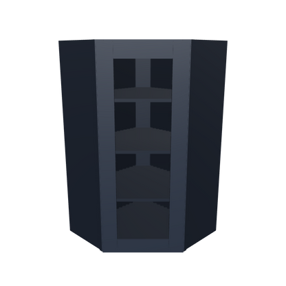 Frosted Glass Door Diagonal Corner Wall Kitchen Cabinet DCMD2442 Danbury Blue LessCare 24 in. width 42 in. height 12 in. depth