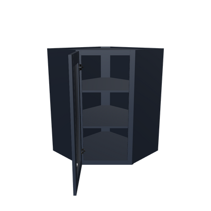 Frosted Glass Door Diagonal Corner Wall Kitchen Cabinet DCMD2736 Danbury Blue LessCare 27 in. width 36 in. height 15 in. depth