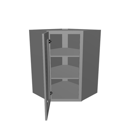 Frosted Glass Diagonal Corner Wall Kitchen Cabinet DCMD2736 Colonial Gray LessCare 27 in. width 36 in. height 15 in. depth