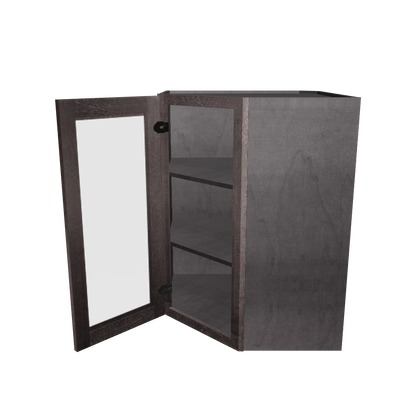 Frosted Glass Door Diagonal Corner Wall Kitchen Cabinet DCMD2736 Milan Slate 27 in. width 36 in. height 15 in. depth