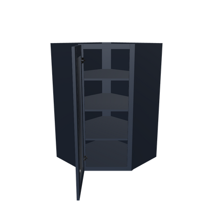 Frosted Glass Door Diagonal Corner Wall Kitchen Cabinet DCMD2742 Danbury Blue LessCare 27 in. width 42 in. height 15 in. depth