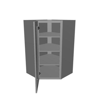 Frosted Glass Diagonal Corner Wall Kitchen Cabinet DCMD2742 Colonial Gray LessCare 27 in. width 42 in. height 15 in. depth