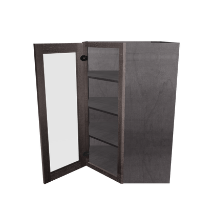 Frosted Glass Door Diagonal Corner Wall Kitchen Cabinet DCMD2742 Milan Slate 27 in. width 42 in. height 15 in. depth