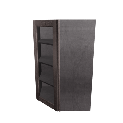 Frosted Glass Door Diagonal Corner Wall Kitchen Cabinet DCMD2742 Milan Slate 27 in. width 42 in. height 15 in. depth