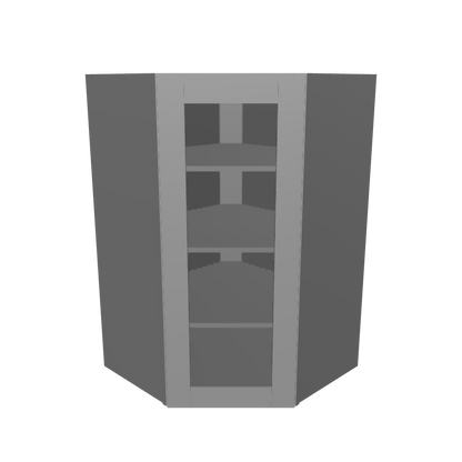 Frosted Glass Diagonal Corner Wall Kitchen Cabinet DCMD2742 Colonial Gray LessCare 27 in. width 42 in. height 15 in. depth