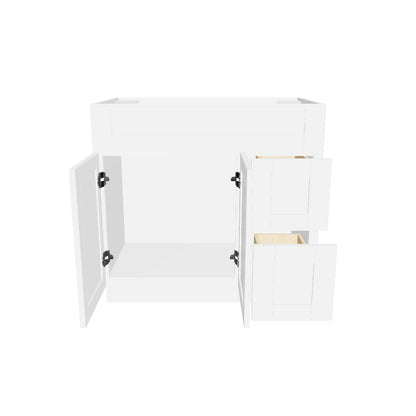 36 W x 21 D x 34.5 H Vanity Sink Base Cabinet with Right Drawers - Alpina White