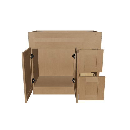 Vanity Sink Base Cabinet with Right Drawers 36 in W x 21 in D x 34 1/2 in H Shaker Toffee
