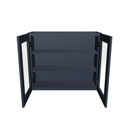 Frosted Glass Door Wall Kitchen Cabinet WMD3630 Danbury Blue LessCare 36 in. width 30 in. height 12 in. depth