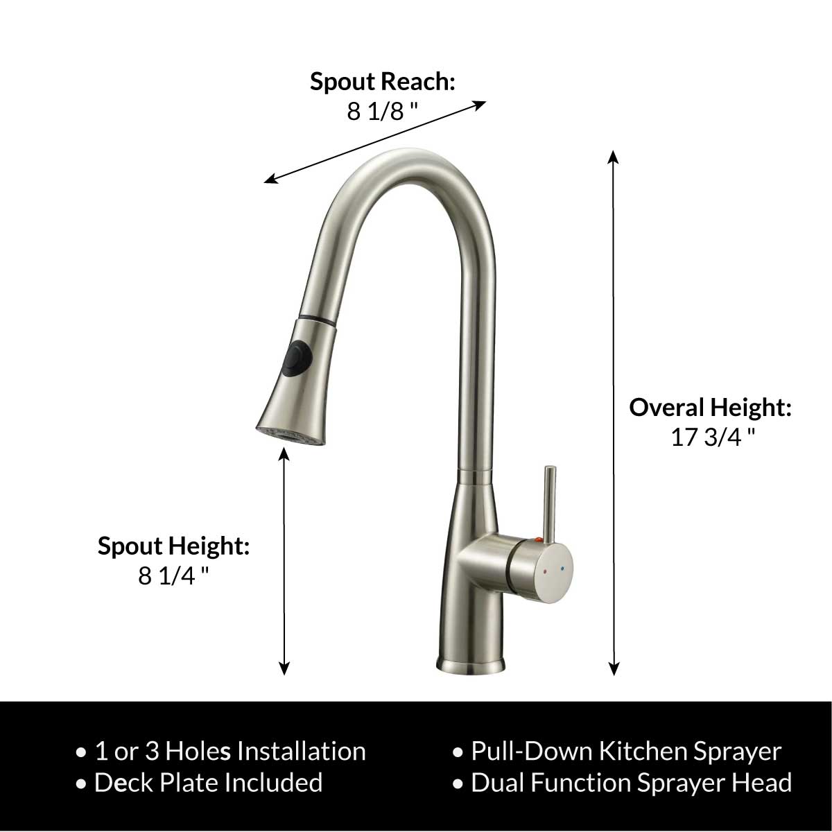 Pull Down Kitchen Faucet LK5B Brushed Nickel Finish - Faucets