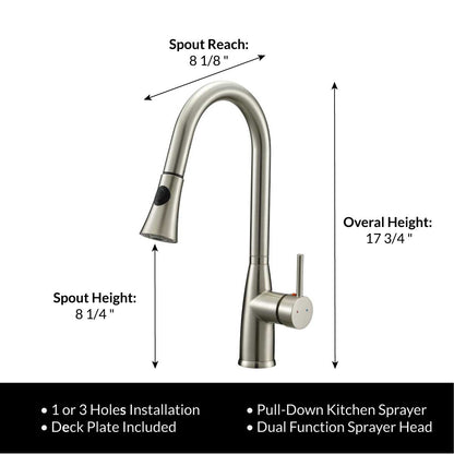 Pull Down Kitchen Faucet LK5B Brushed Nickel Finish - Faucets
