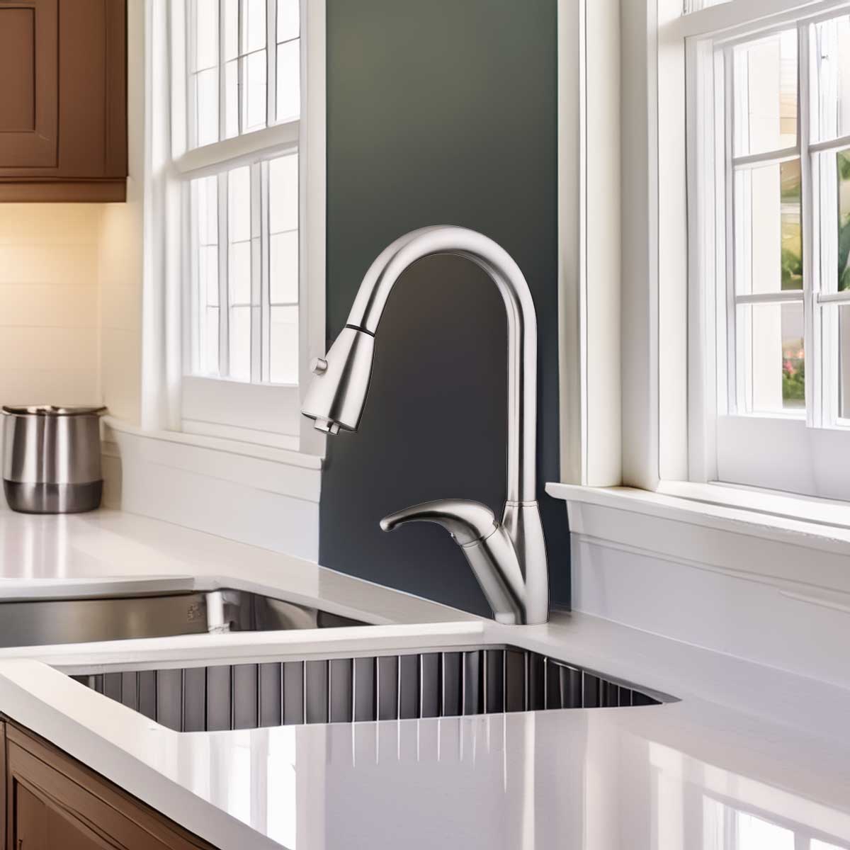 Pull Out Kitchen Faucet LK12B Brushed Nickel Finish - Faucets