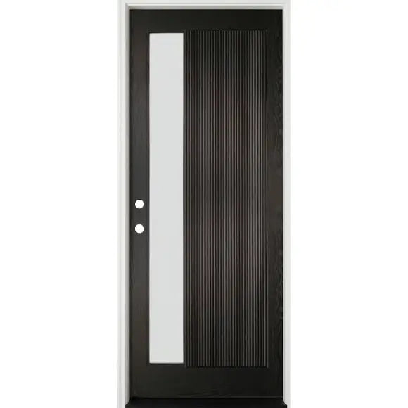 3/6x8/0 One Line Fiberglass Prehung Front Door with Reed Glass in Black