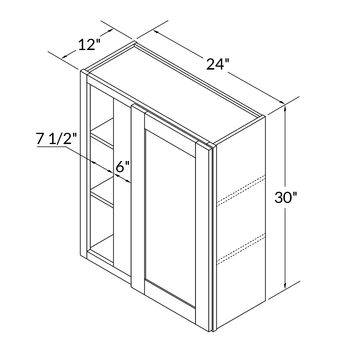 Square Corner Wall Blind Reversible Kitchen Cabinet SC2430 Milan Pearl LessCare 24 in. width 30 in. height 12 in. depth