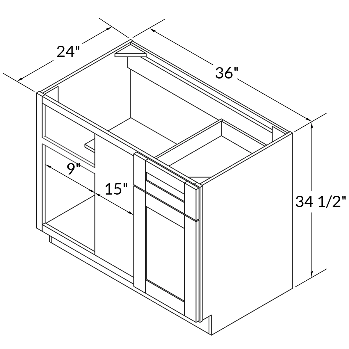 Blind Corner Base Kitchen Cabinet SCB36 Newport LessCare 36 in. width 34.5 in. height 24 in. depth