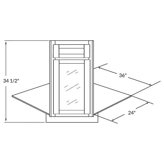 Sink Front Corner Base Kitchen Cabinet SFC36 Newport LessCare 34.5 in. height 36 in. depth - Kitchen Cabinets