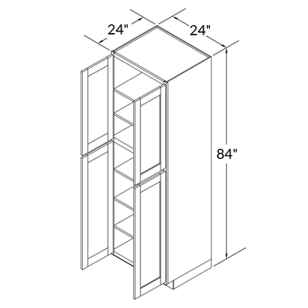 Utility Kitchen Cabinet U2484 Shaker Toffee LessCare 24 in. width 84 in. height 24 in. depth