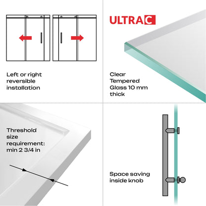 68-72 W x 76 H  x 34 1/2 D Sliding Frameless Shower Enclosure ULTRA-C with Clear Glass in Matte Black