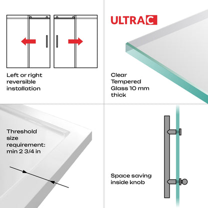 44-48 W x 76 H  x 34 1/2 D Sliding Frameless Shower Enclosure ULTRA-C with Clear Glass in Matte Black