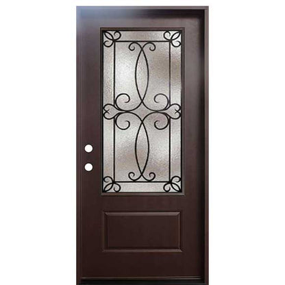 Ulysses 36 in. x 80 in. 3/4 Lite Decorative Glass Stained Dark Walnut Prehung Fiberglass Exterior Door with Brickmold