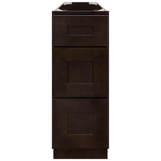 Vanity Drawer Base Cabinet 12 Inch Wide x 21 Inch Deep x 34 1/2 Inch High Espresso Shaker Series Bathroom Vanities