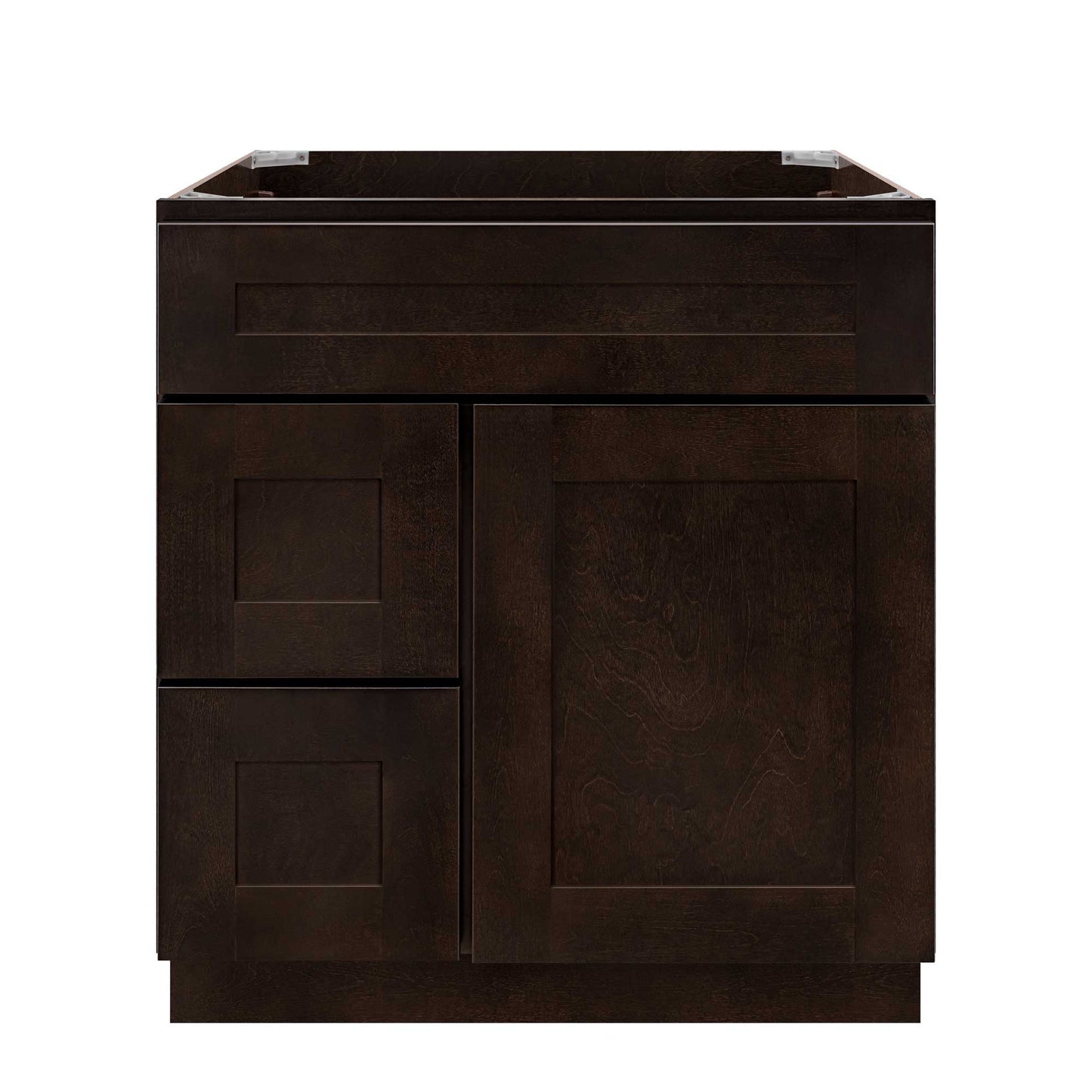 Vanity Sink Base Cabinet with Left Drawers 30 Inch Wide x 21 Inch Deep x 34 1/2 Inch High Espresso Shaker Series