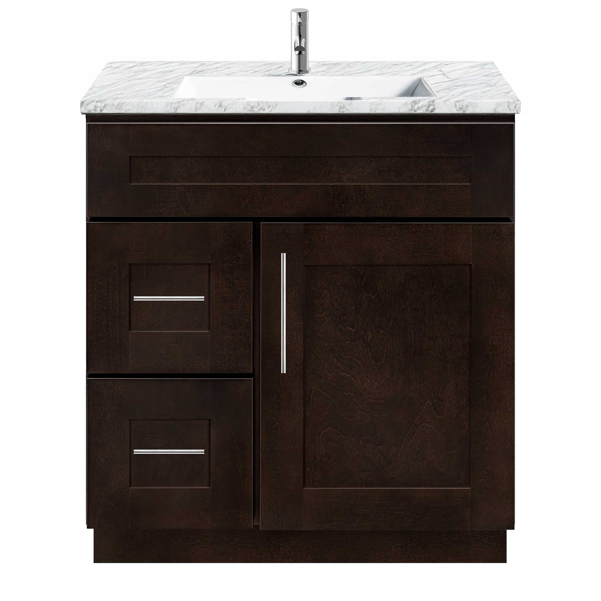 Vanity Sink Base Cabinet with Left Drawers 30 Inch Wide x 21 Inch Deep x 34 1/2 Inch High Espresso Shaker Series