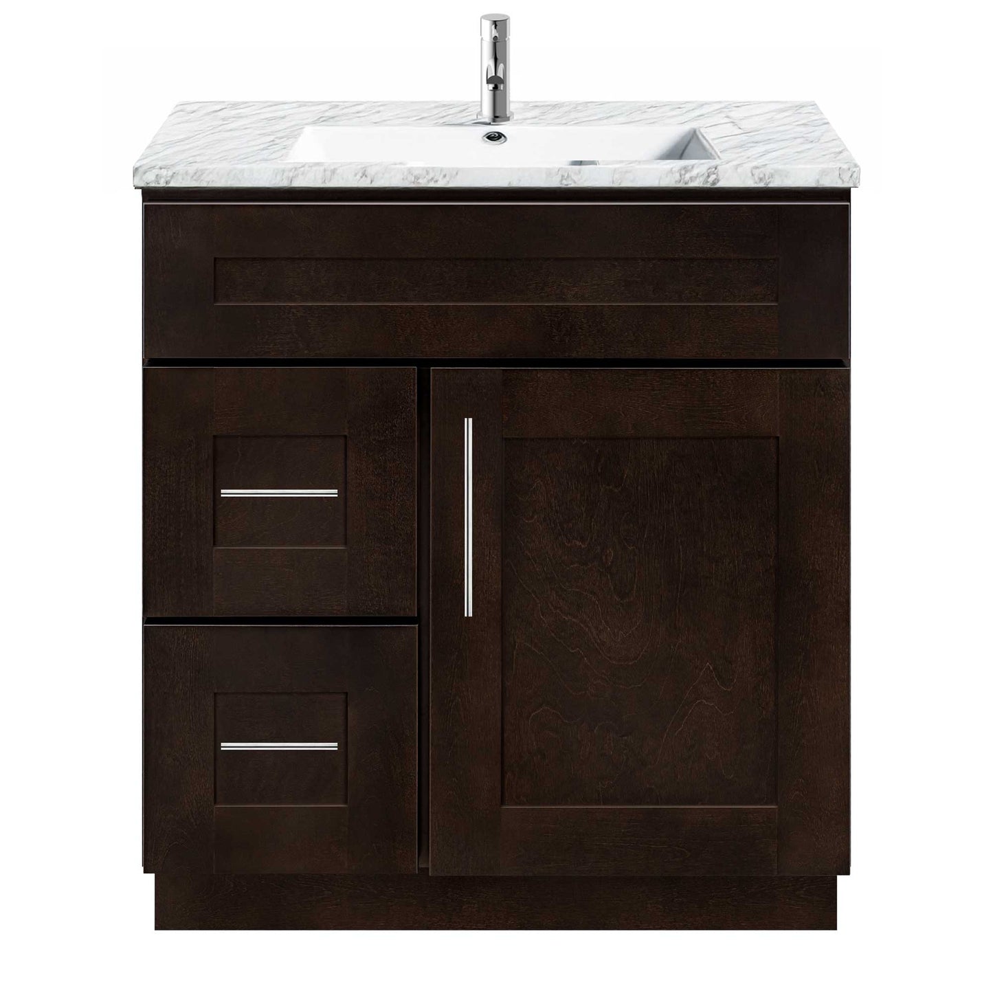 Vanity Sink Base Cabinet with Left Drawers 30 Inch Wide x 21 Inch Deep x 34 1/2 Inch High Espresso Shaker Series