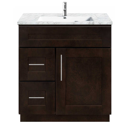 Vanity Sink Base Cabinet with Left Drawers 30 Inch Wide x 21 Inch Deep x 34 1/2 Inch High Espresso Shaker Series