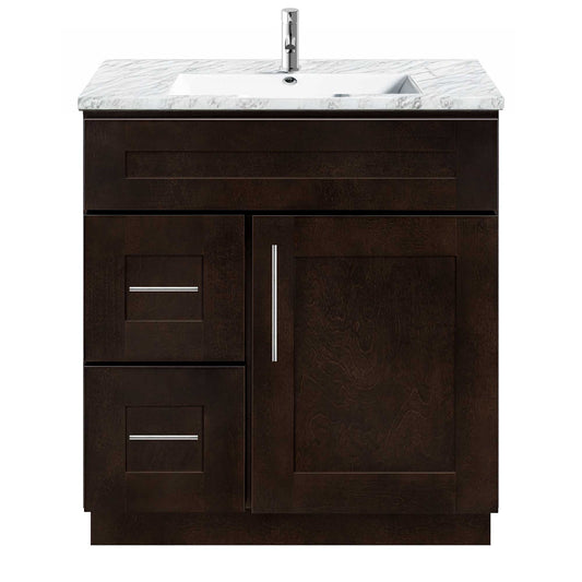 Vanity Sink Base Cabinet with Left Drawers 30 Inch Wide x 21 Inch Deep x 34 1/2 Inch High Espresso Shaker Series