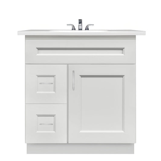 Vanity Sink Base Cabinet with Left Drawers 30 W x 21 D x 34 H - Milan Pearl - Bathroom Vanities