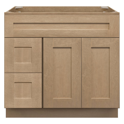 Vanity Sink Base Cabinet with Left Drawers 36 in W x 21 in D x 34 1/2 in H Shaker Toffee Bathroom Vanities