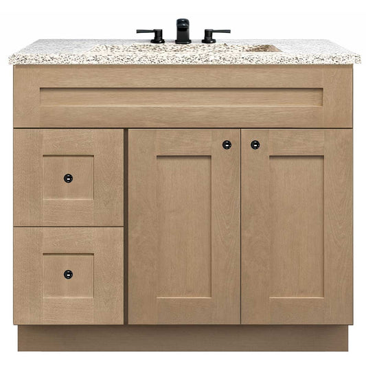 Vanity Sink Base Cabinet with Left Drawers 36 in W x 21 in D x 34 1/2 in H Shaker Toffee Bathroom Vanities