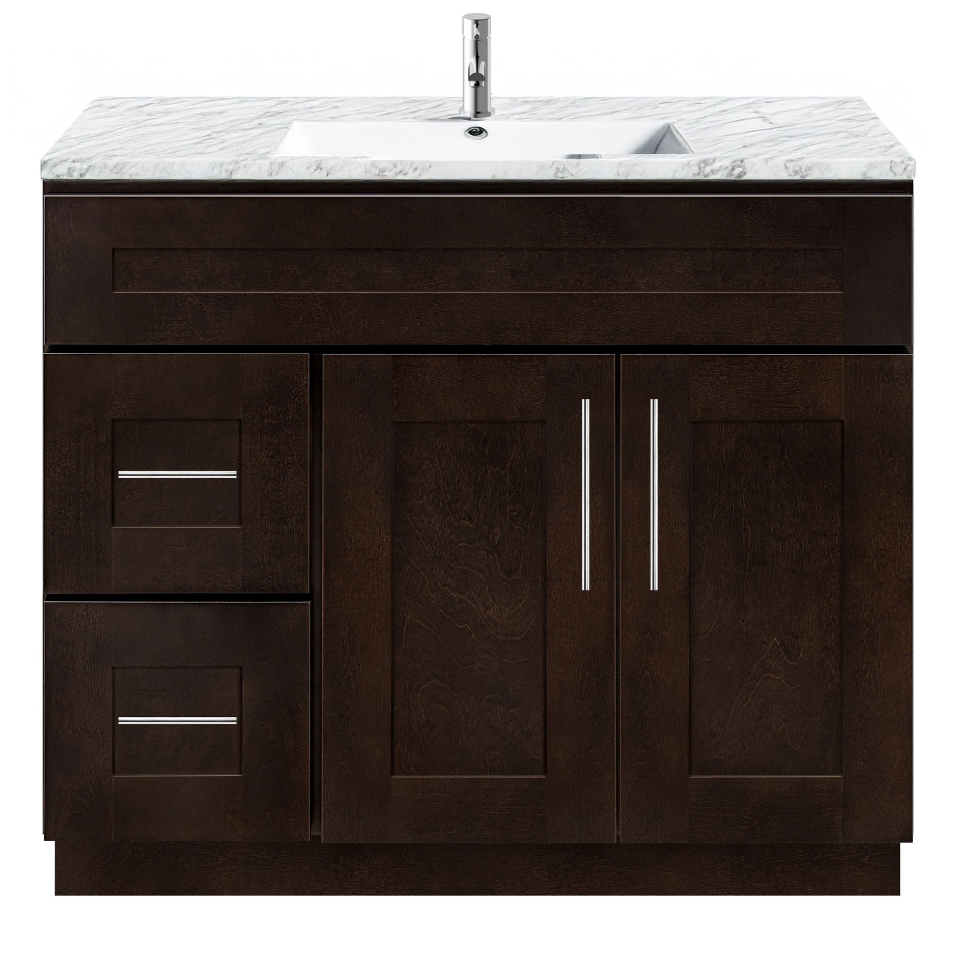Vanity Sink Base Cabinet with Left Drawers 36 Inch Wide x 21 Inch Deep x 34 1/2 Inch High Espresso Shaker Series