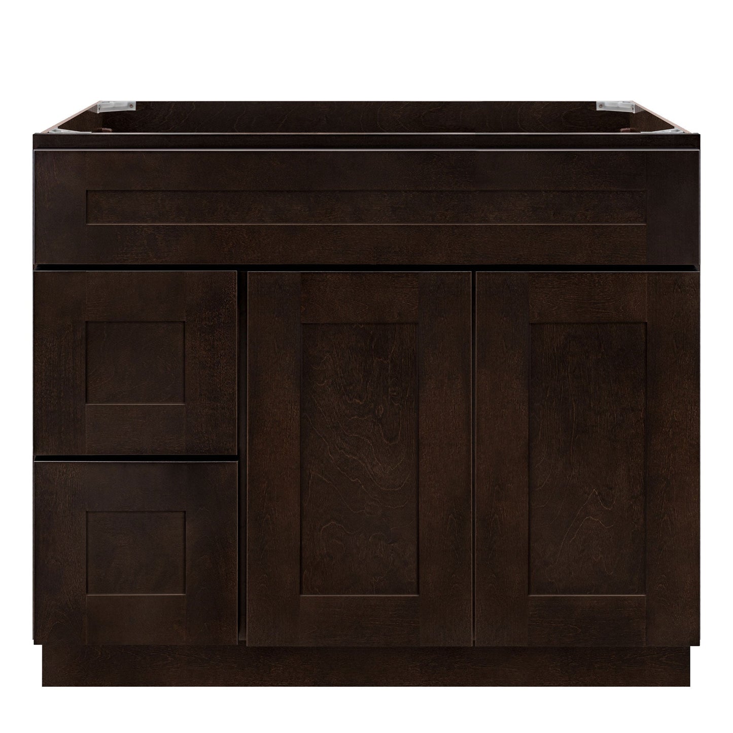 Vanity Sink Base Cabinet with Left Drawers 36 Inch Wide x 21 Inch Deep x 34 1/2 Inch High Espresso Shaker Series