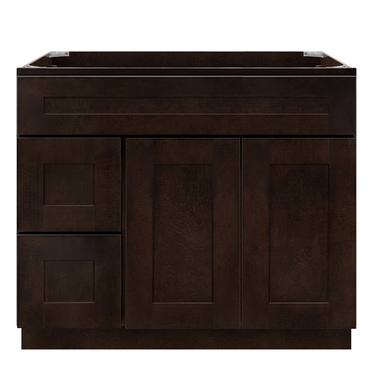 Vanity Sink Base Cabinet with Left Drawers 36 Inch Wide x 21 Inch Deep x 34 1/2 Inch High Espresso Shaker Series