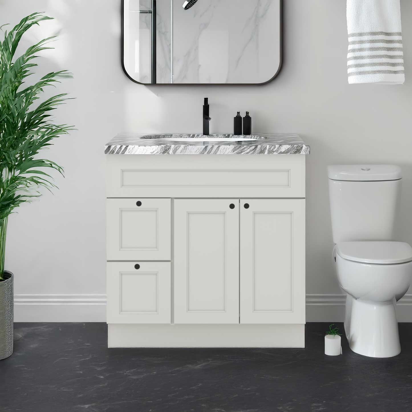 Vanity Sink Base Cabinet with Left Drawers 36 W x 21 D x 34 H - Milan Pearl - Bathroom Vanities