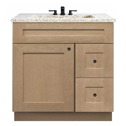 Vanity Sink Base Cabinet with Right Drawers 30 in W x 21 in D x 34 1/2 in H Shaker Toffee - Bathroom Vanities