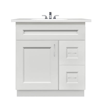 Vanity Sink Base Cabinet with Right Drawers 30 W x 21 D x 34 H - Milan Pearl - Bathroom Vanities