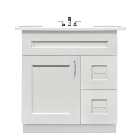 Vanity Sink Base Cabinet with Right Drawers 30 W x 21 D x 34 H - Milan Pearl - Bathroom Vanities