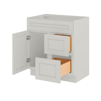 Vanity Sink Base Cabinet with Right Drawers 30 W x 21 D x 34 H - Milan Pearl - Bathroom Vanities