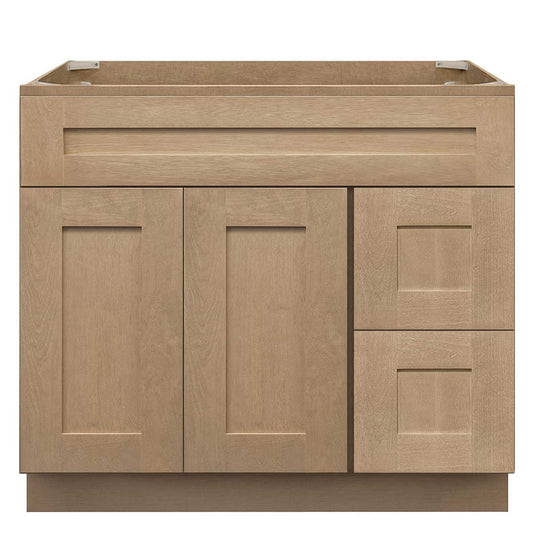 Vanity Sink Base Cabinet with Right Drawers 36 in W x 21 in D x 34 1/2 in H Shaker Toffee Bathroom Vanities