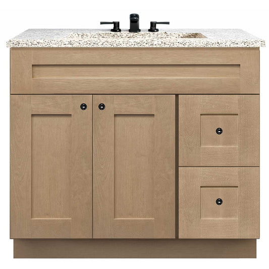 Vanity Sink Base Cabinet with Right Drawers 36 in W x 21 in D x 34 1/2 in H Shaker Toffee Bathroom Vanities