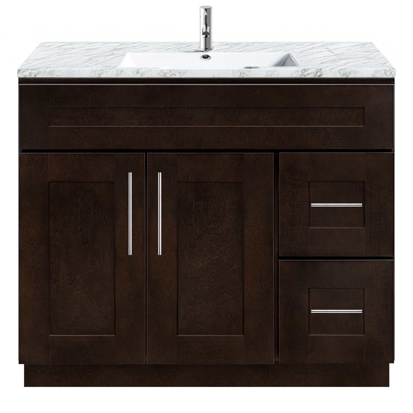 Vanity Sink Base Cabinet with Right Drawers 36 Inch Wide x 21 Inch Deep x 34 1/2 Inch High Espresso Shaker Series