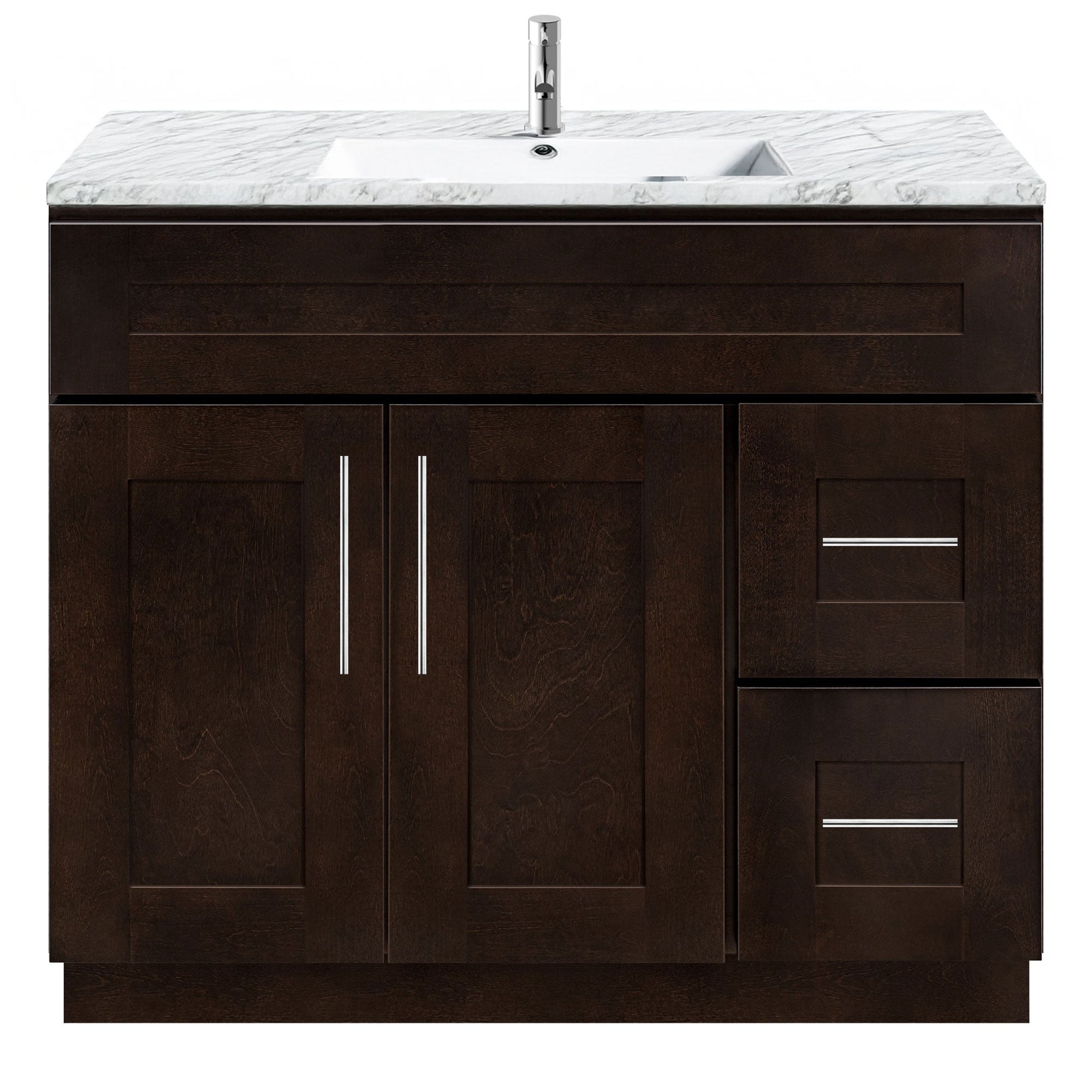 Vanity Sink Base Cabinet with Right Drawers 36 Inch Wide x 21 Inch Deep x 34 1/2 Inch High Espresso Shaker Series