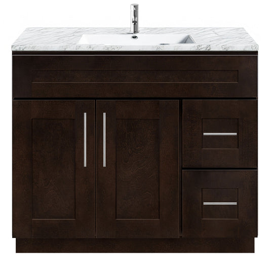 Vanity Sink Base Cabinet with Right Drawers 36 Inch Wide x 21 Inch Deep x 34 1/2 Inch High Espresso Shaker Series